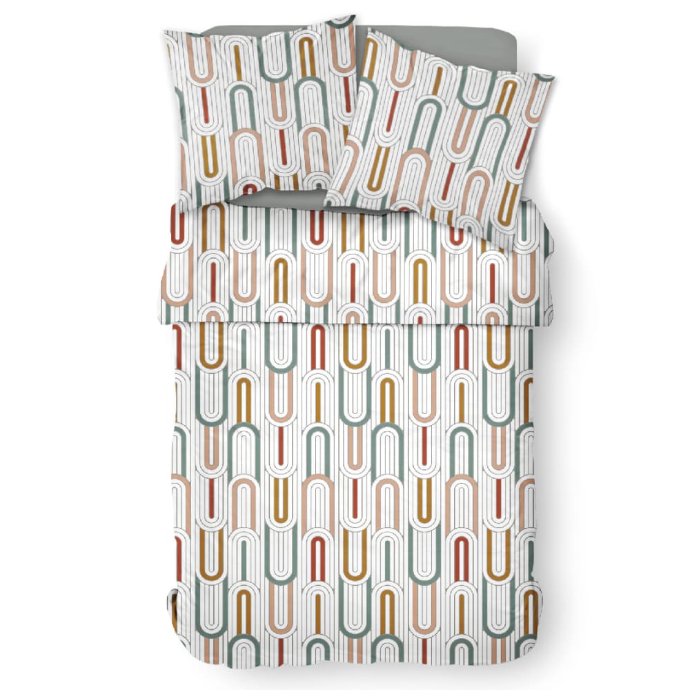 Parure de lit coton 2 personnes imprimé graphique 220x240 cm blanc - Maisons du Monde