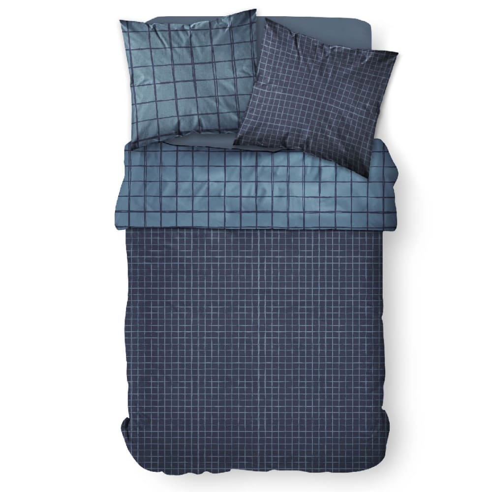 Parure de lit coton 2 personnes imprimé a carreaux 240x260 cm bleu - Maisons du Monde
