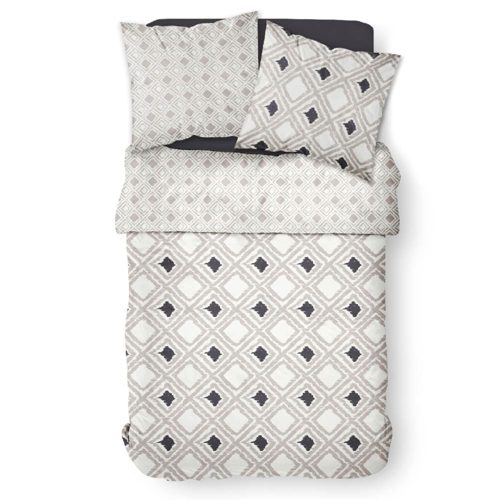 Parure de lit coton 2 personnes imprimé ethnique 240x260 cm blanc - Maisons du Monde