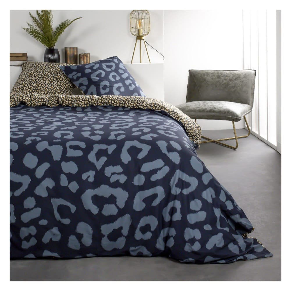 Parure de lit coton 2 personnes imprimé animalier  220x240 cm Bleu