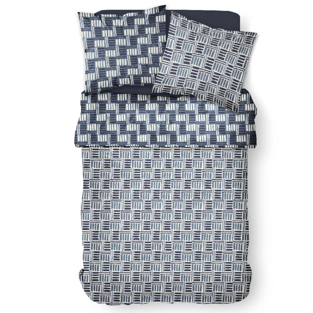 Parure de lit coton 2 personnes imprimé graphique 240x260 cm bleu - Maisons du Monde