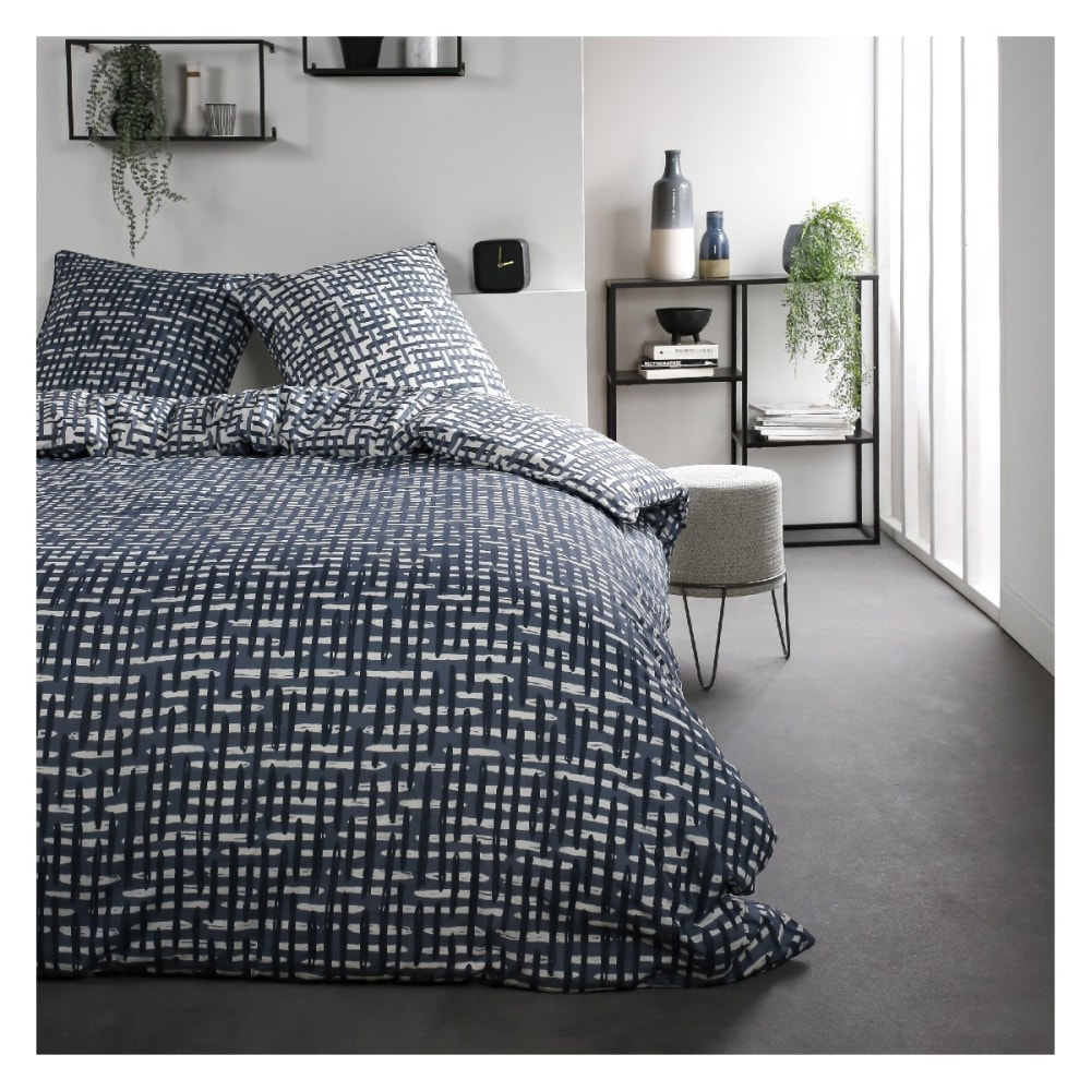 Parure de lit coton 2 personnes imprimé rayures  240x260 cm Blanc