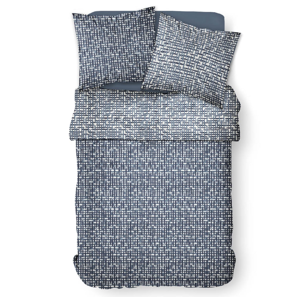 Parure de lit coton 2 personnes imprimé rayures 240x260 cm blanc - Maisons du Monde