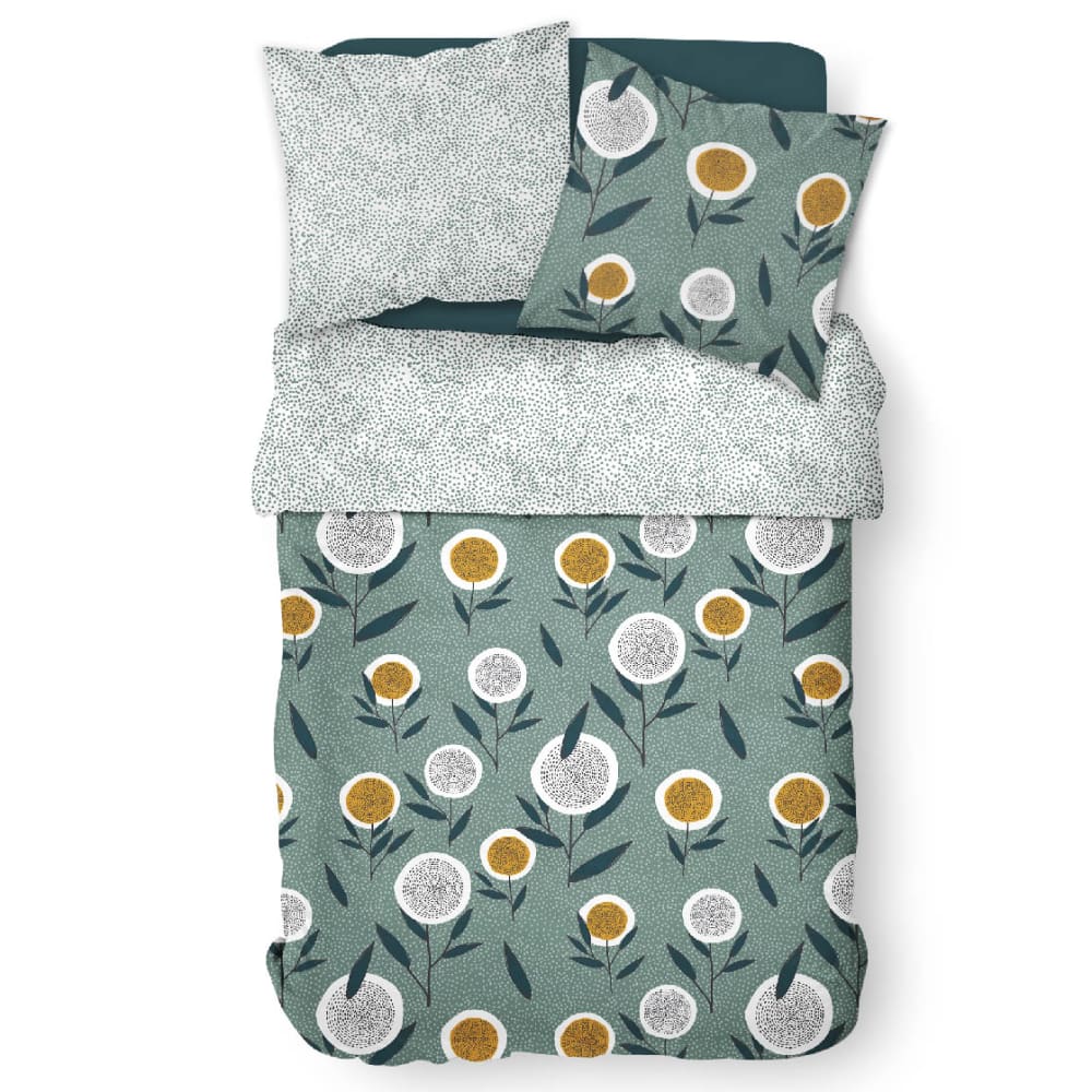 Parure de lit coton 2 personnes imprimé floral 220x240 cm bleu - Maisons du Monde