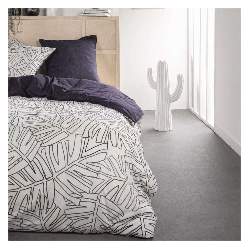 Parure de lit coton 2 personnes imprimé jungle  220x240 cm Blanc