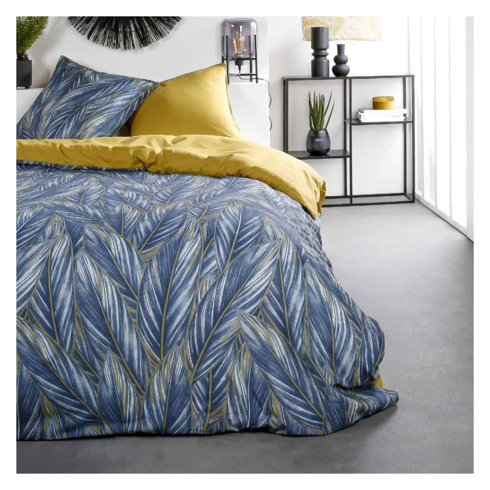 Parure de lit coton 2 personnes imprimé floral  240x260 cm Bleu