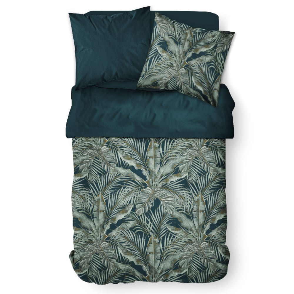 Parure de lit coton 2 personnes imprimé jungle 240x260 cm bleu — vue 3