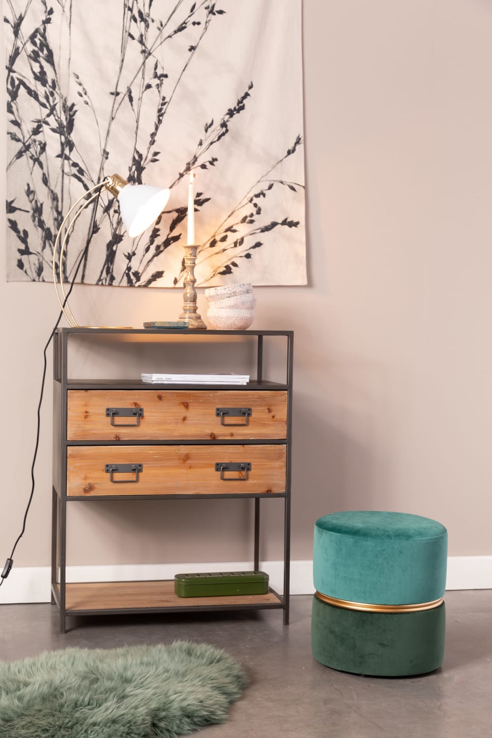 Pouf in tessuto verde - White label