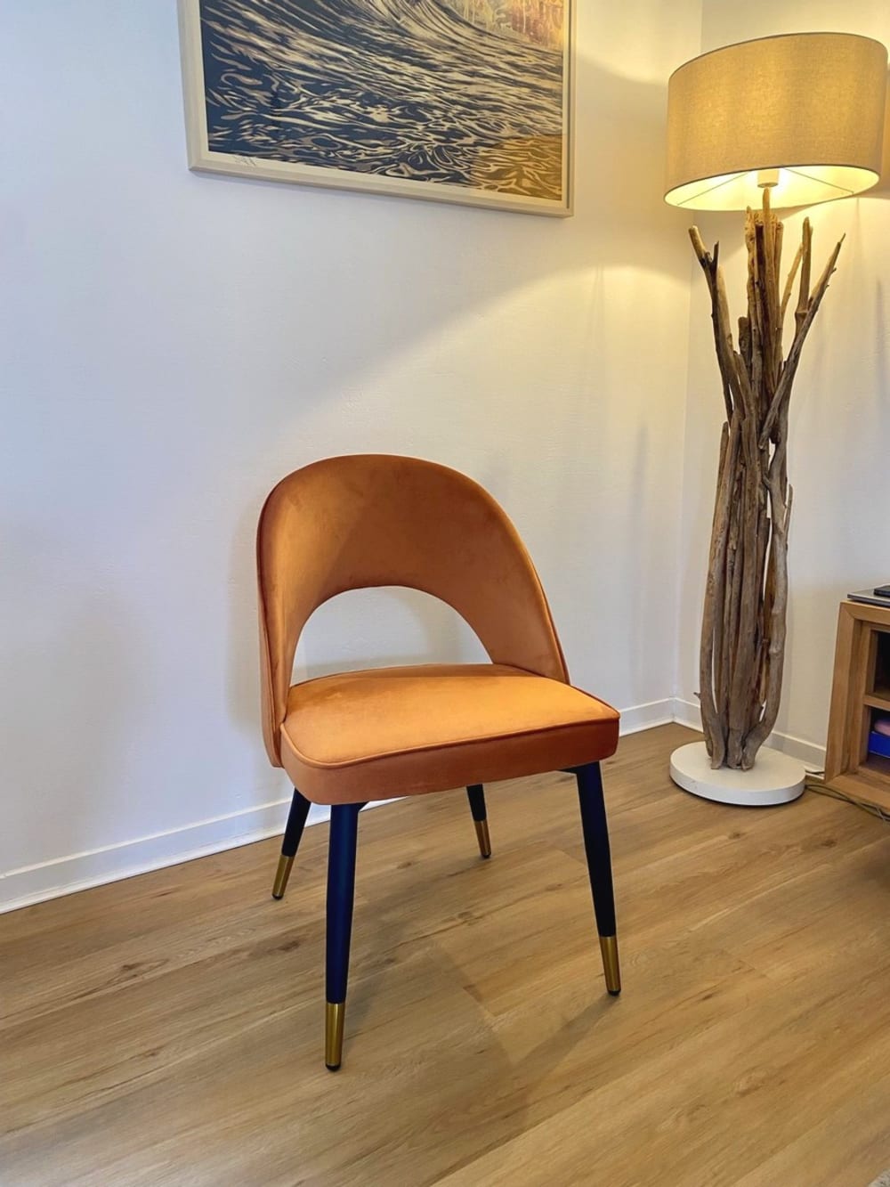 Chaise de repas en velours orange tendance