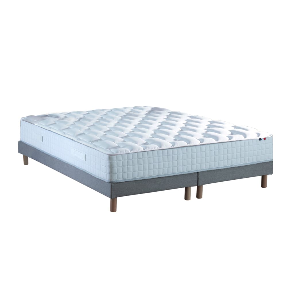 Ensemble matelas ressorts sommier bleu 160x200