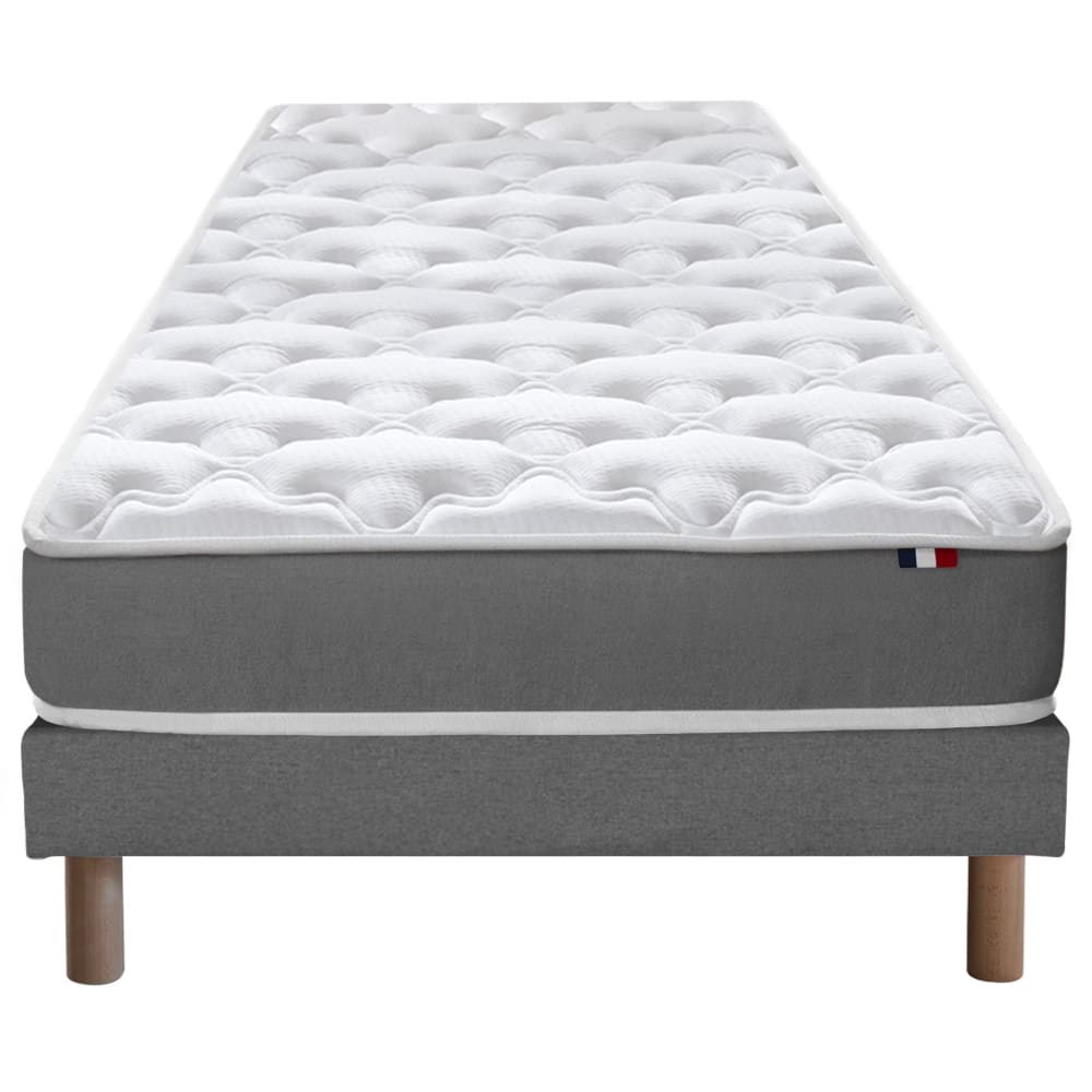 Ensemble matelas mousse ferme sommier gris 90x190