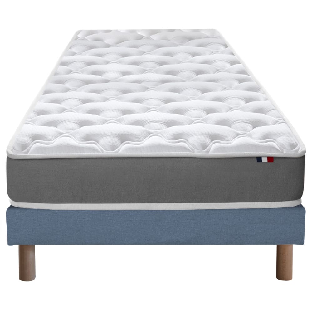 Ensemble matelas mousse ferme sommier bleu 90x190