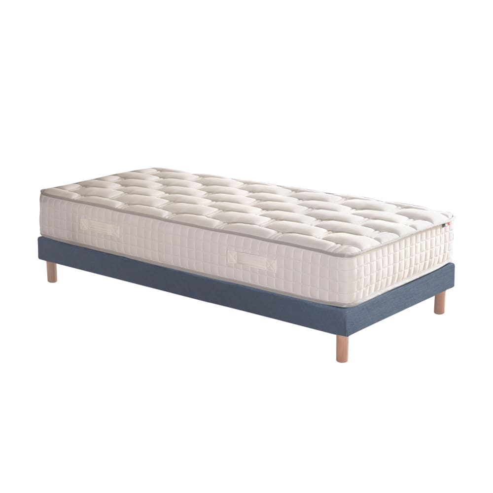 Ensemble matelas ressorts sommier bleu 90x190