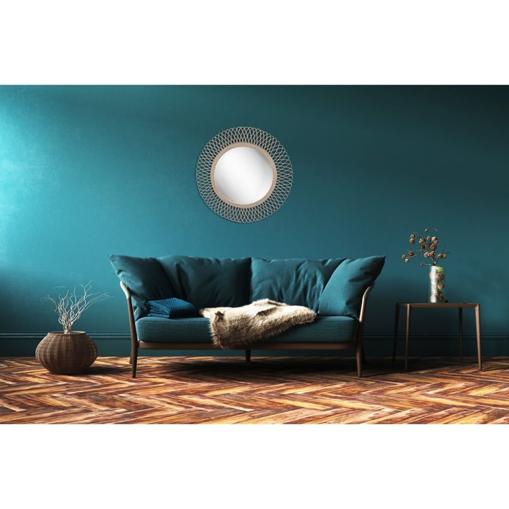 Miroir rond en rotin en rotin marron clair D82