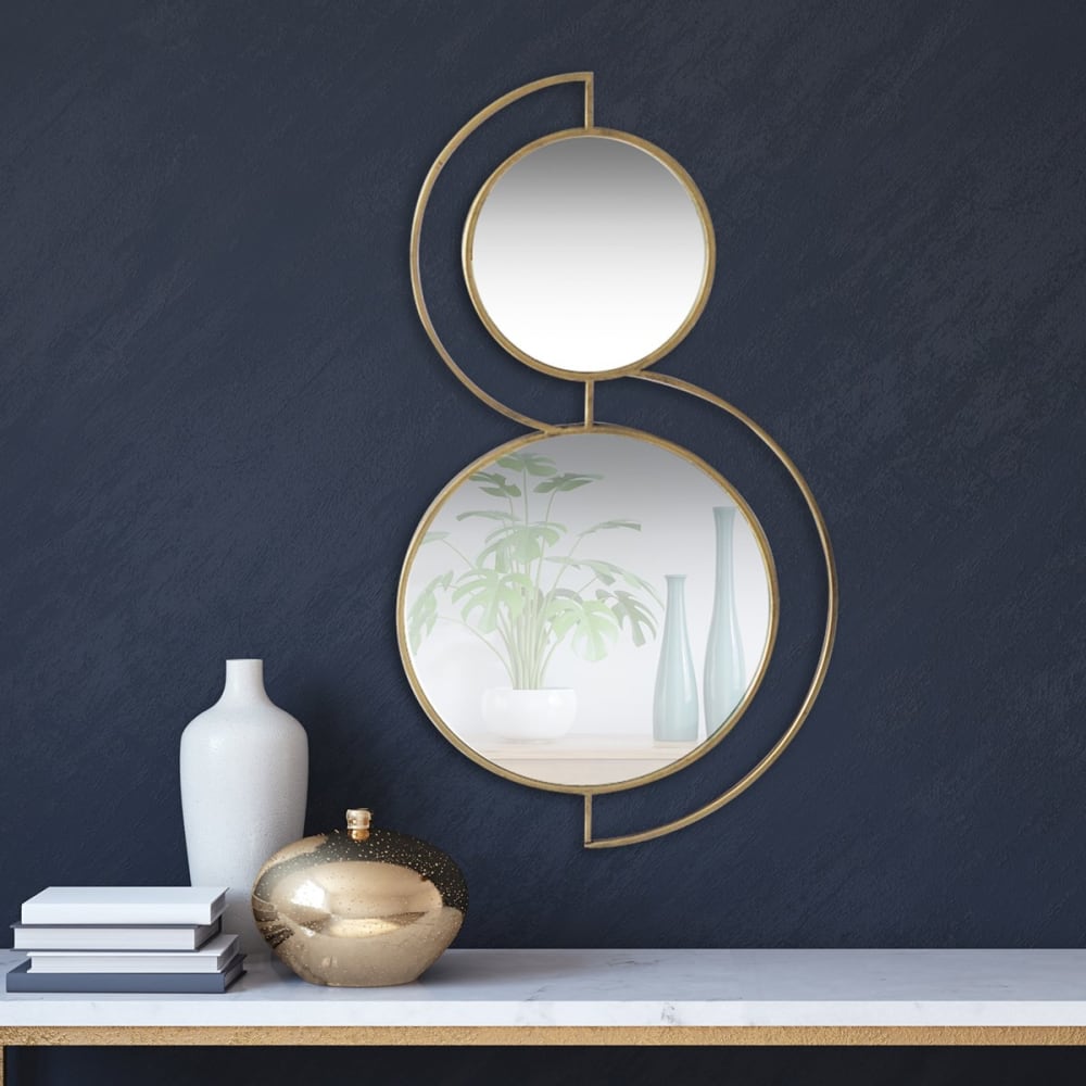 Miroir double ronds métal or