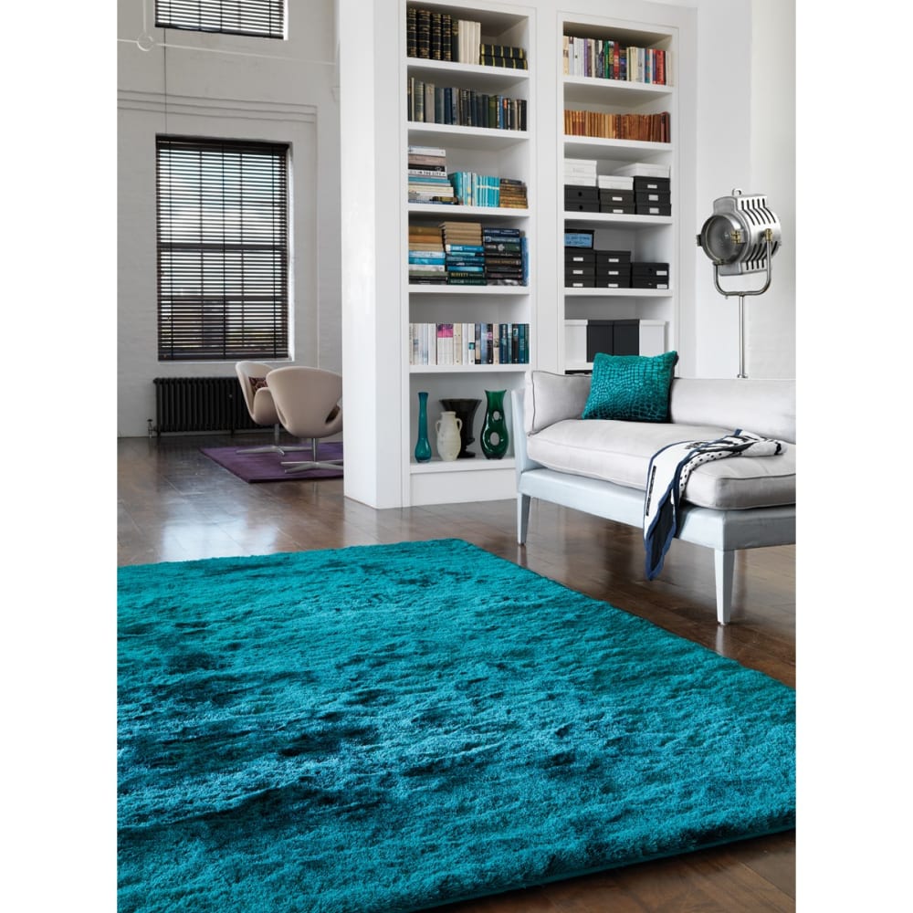 Tapis shaggy doux en polyester bleu turquoise 120x180 cm — vue 3