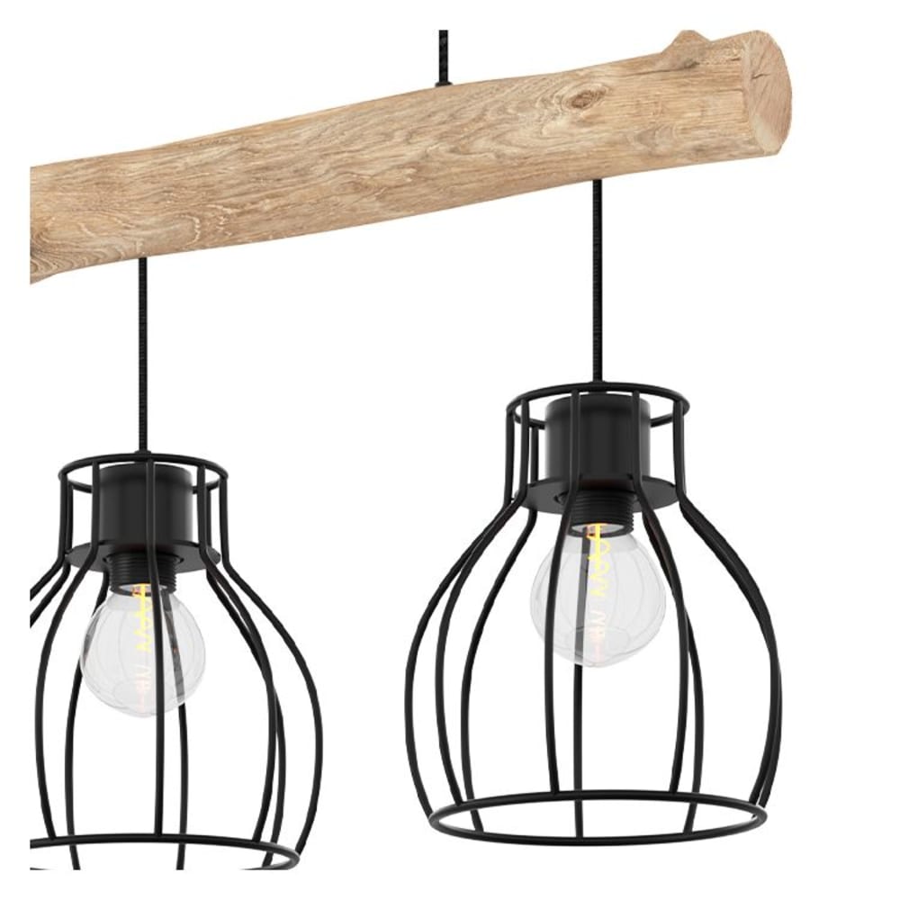 Suspension 3 lampes en bois d'eucalyptus et métal noir — vue 4