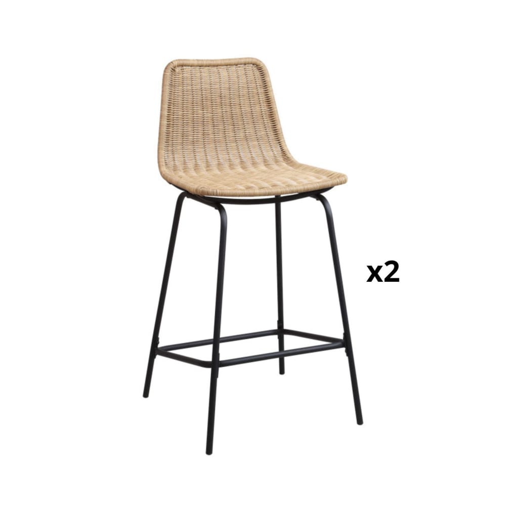 Lot de tabourets d'ilot et bar  en métal et assise en rotin 65cm