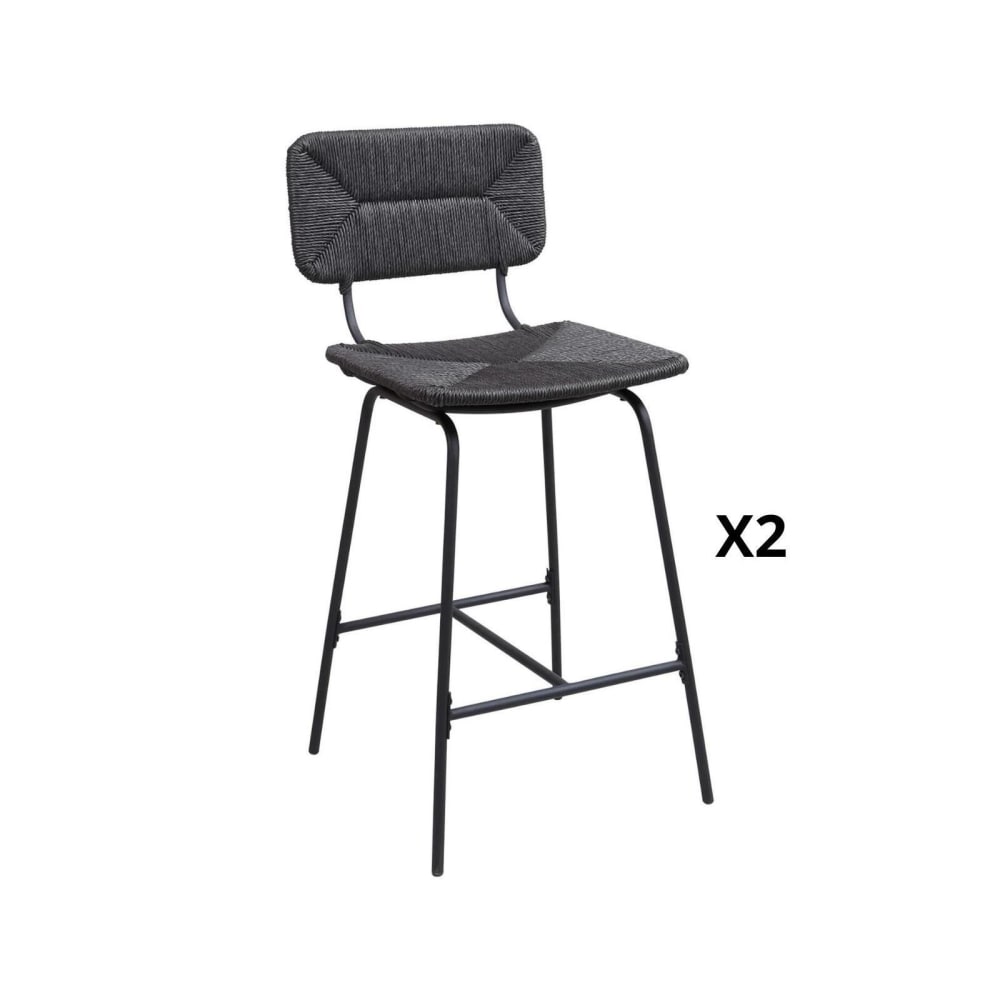 Lot de tabourets de bar et d'ilot  en métal et assise rotin 65cm