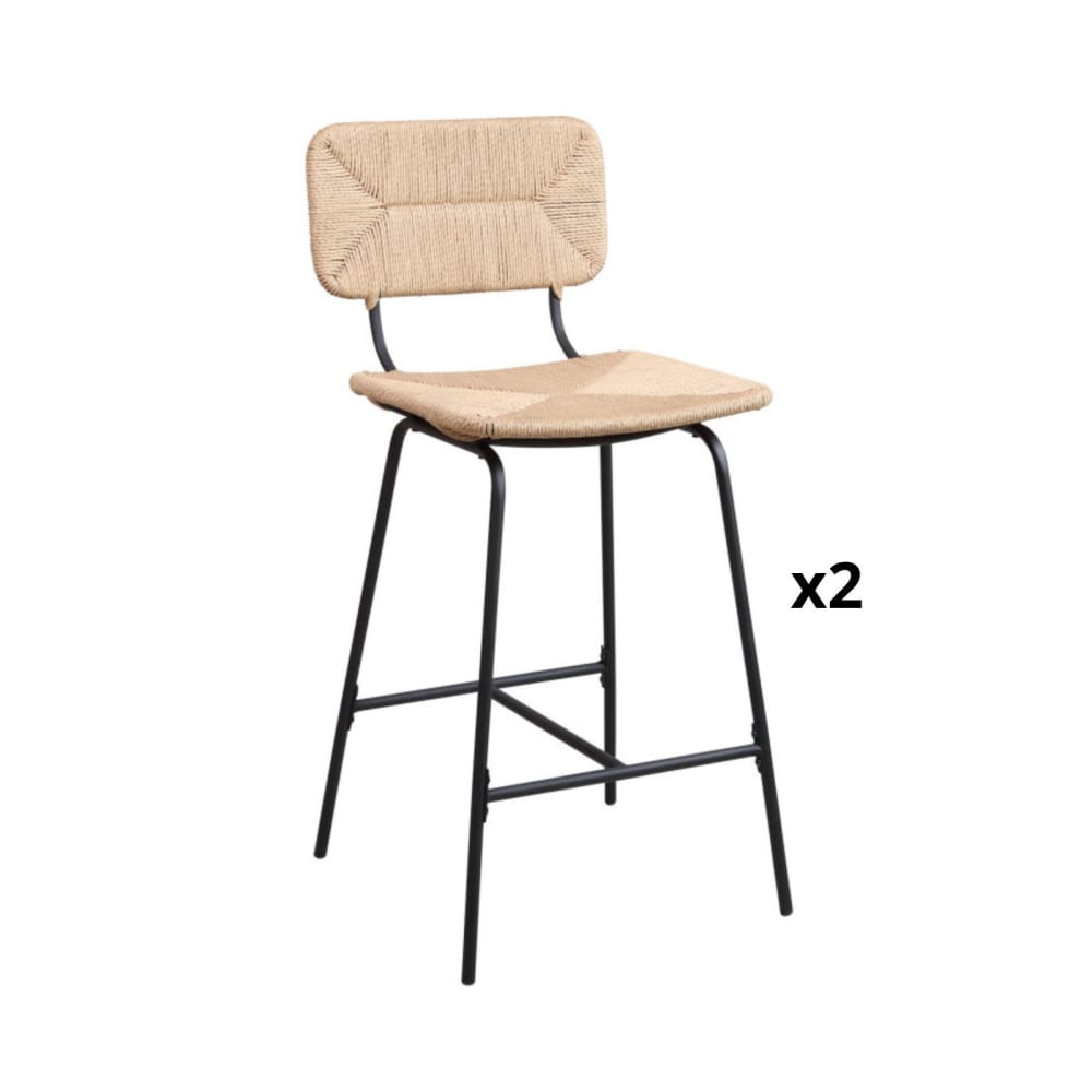 Lot de tabourets de bar et d'ilot  en métal et assise rotin 65cm