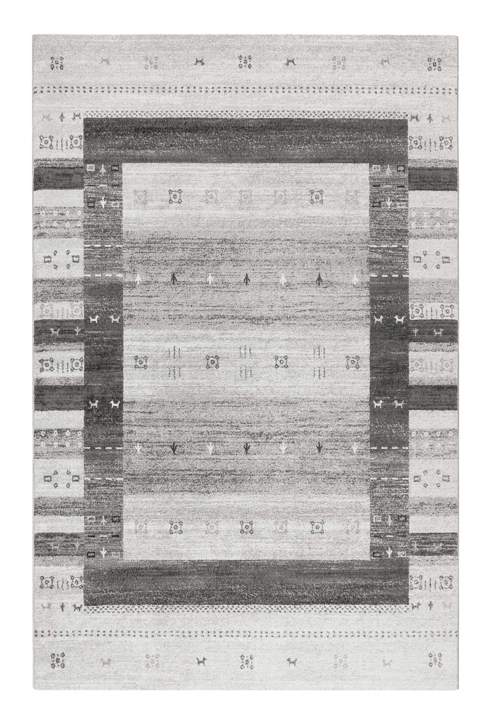 Alfombra con inspiración gabbeh en tonos grises 133x200
