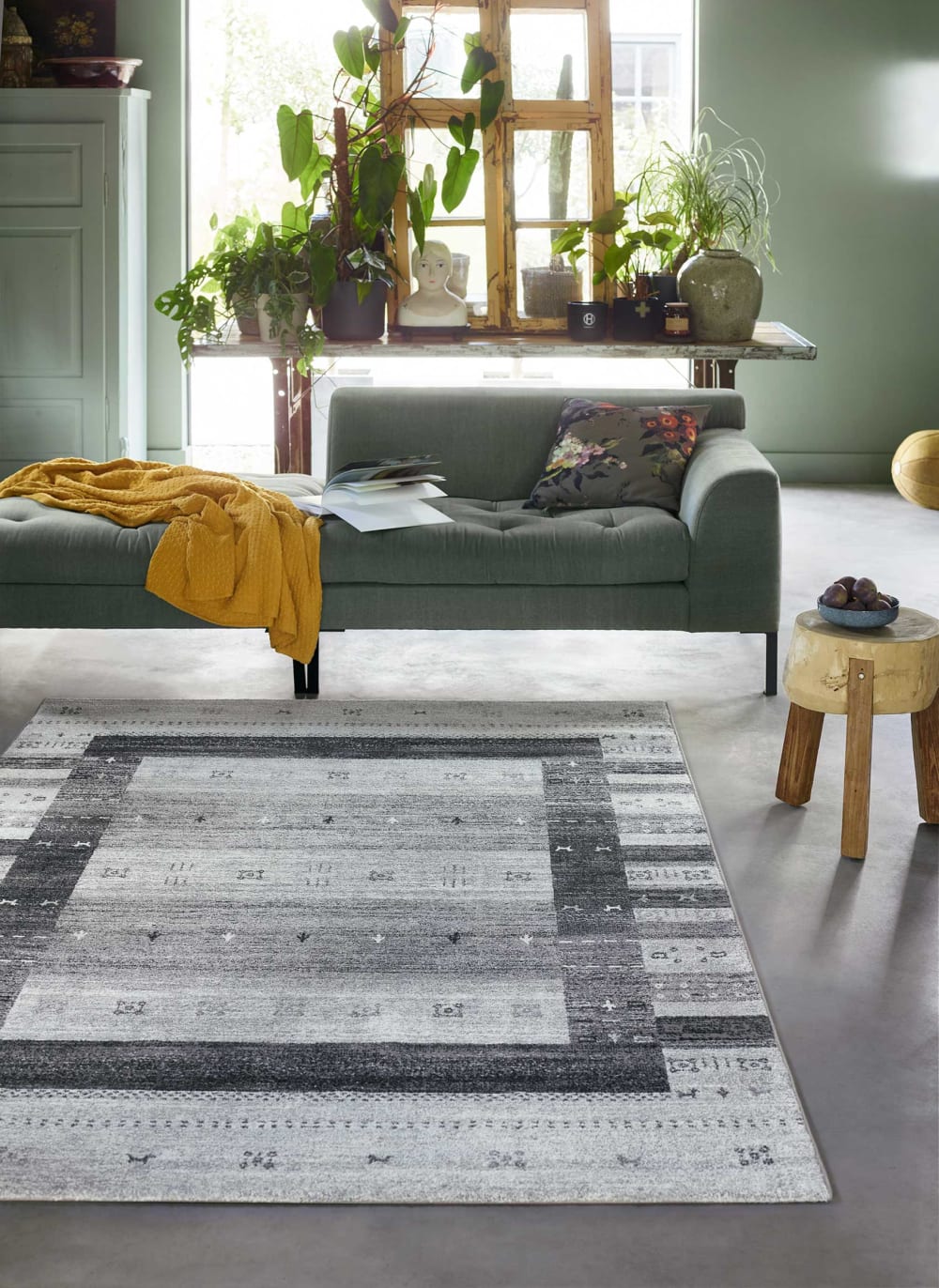 Tapis inspiration Gabbeh tons de gris 133x200