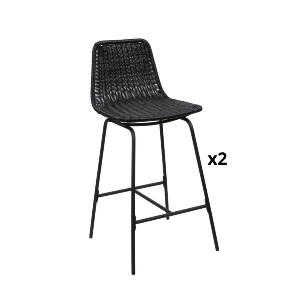 Lot de tabourets de bar et d'ilot  en métal avec assise en rotin 65cm
