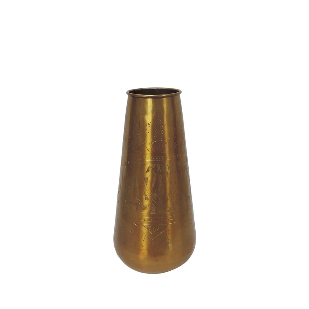 Vase cylindrique en aluminium doré motifs gravés h33 cm