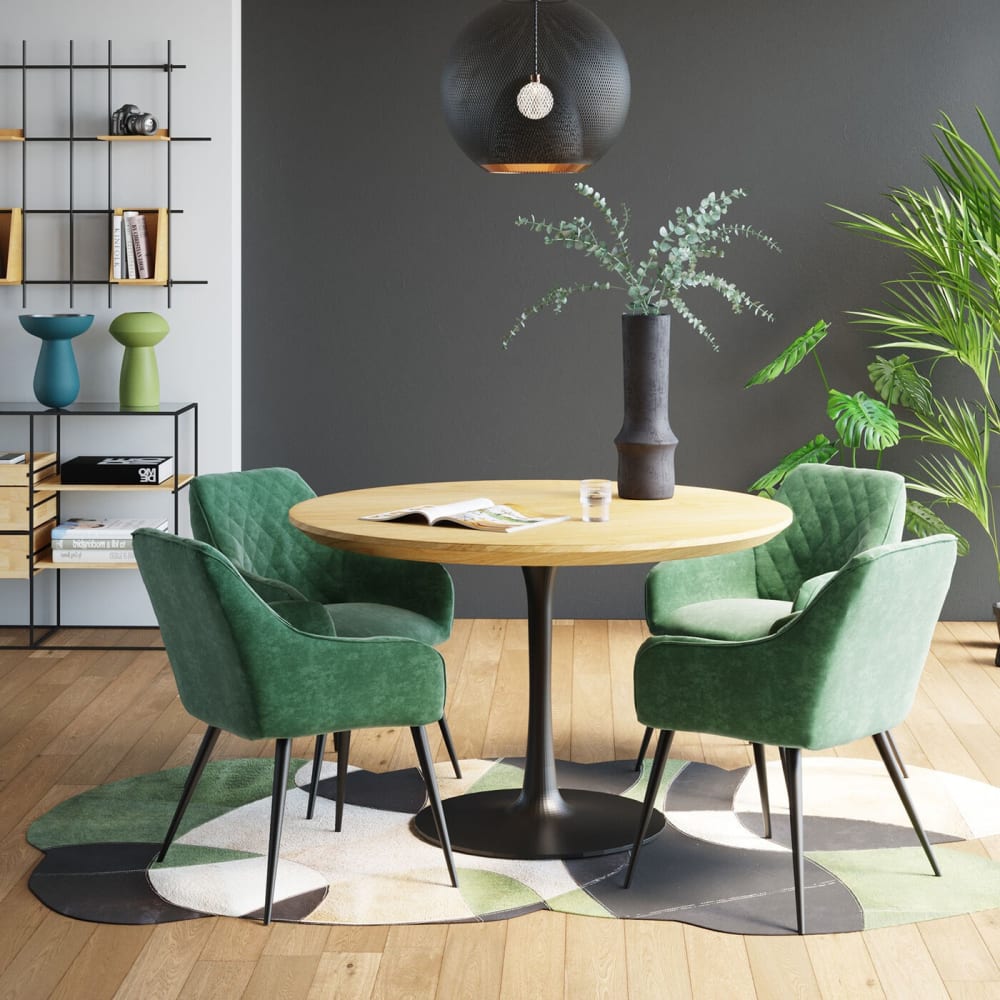 Table à manger 6 personnes ronde chêne et noir d120 - Maisons du Monde