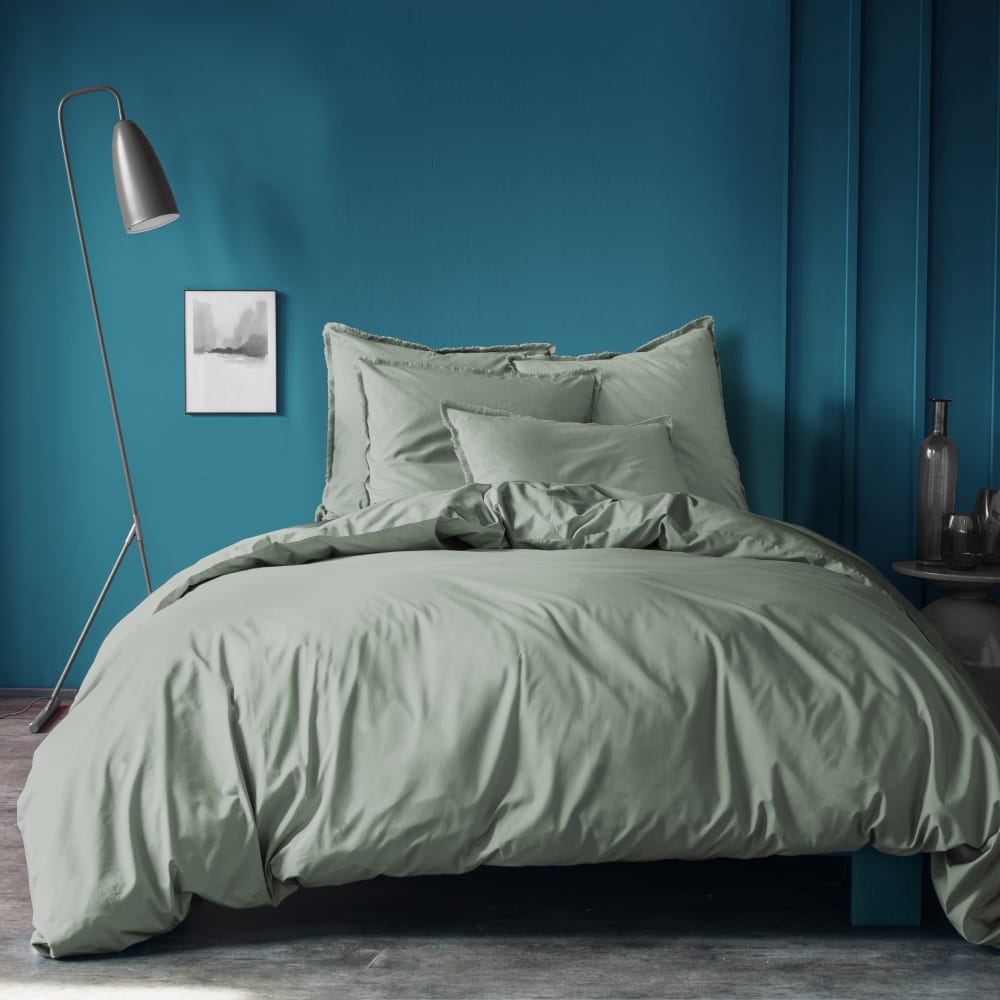 Housse de couette unie en coton lavé Lichen 140x200cm