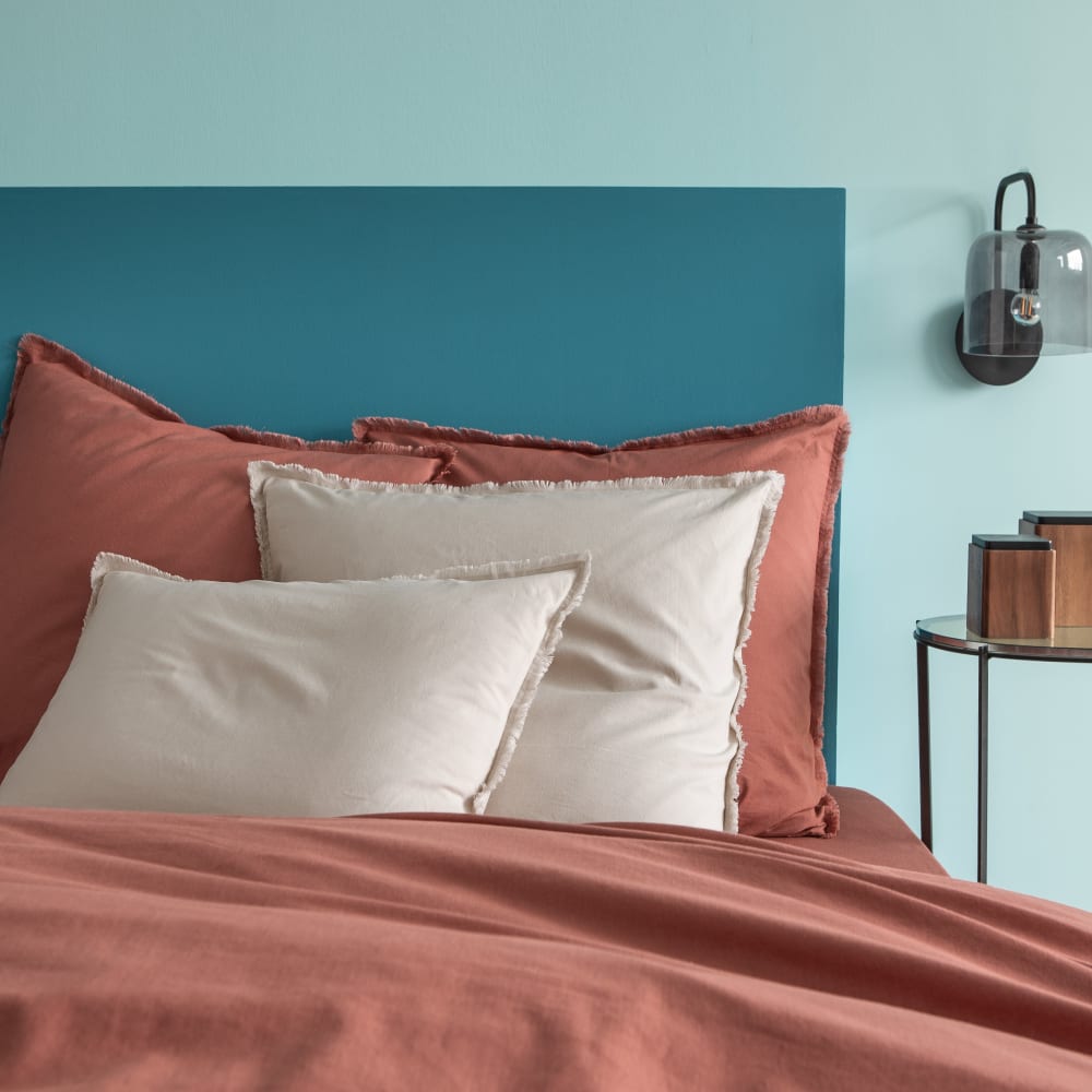 Housse de couette unie en coton lavé terre cuite 260x240cm — vue 4