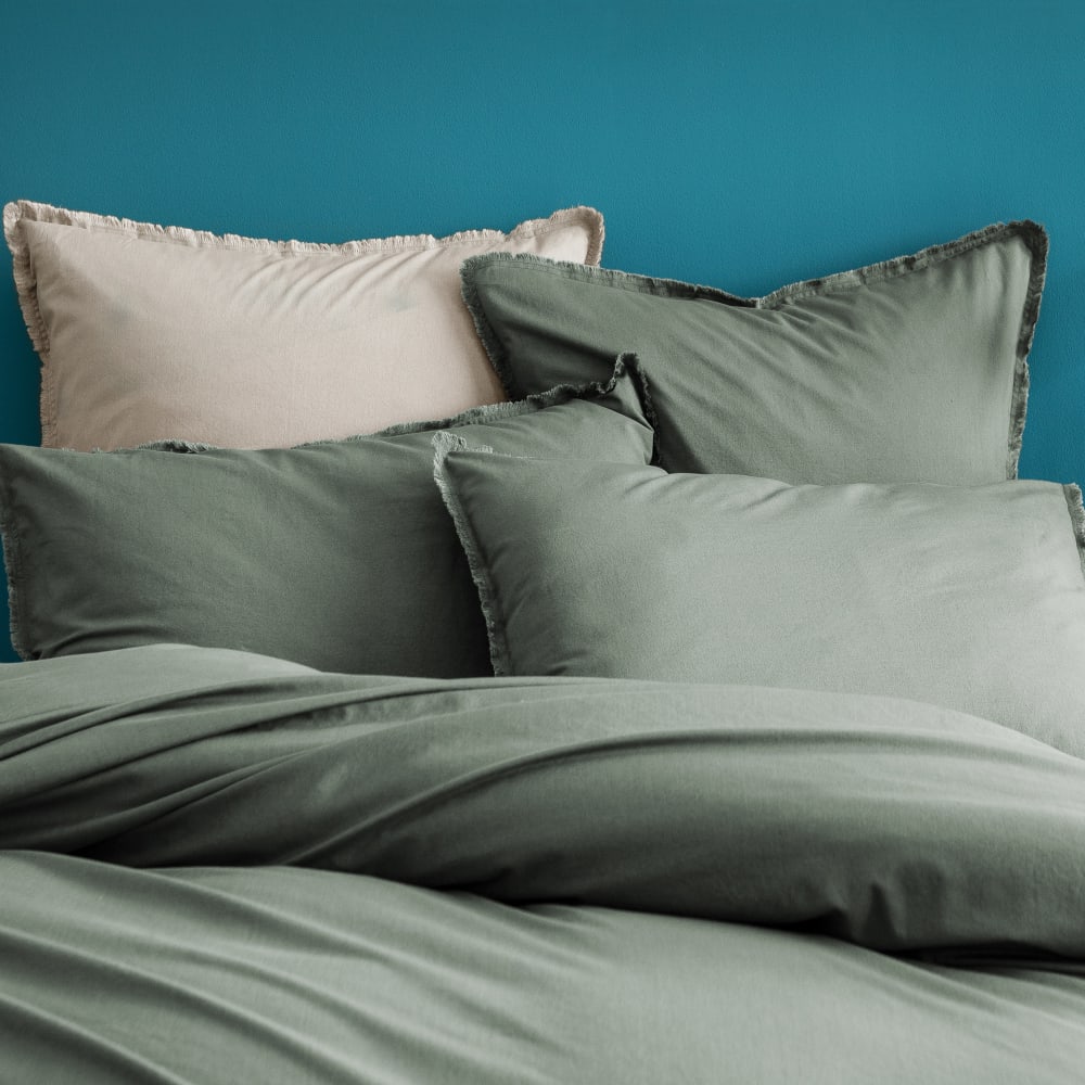 Housse de couette unie en coton lavé lichen 260x240cm — vue 4