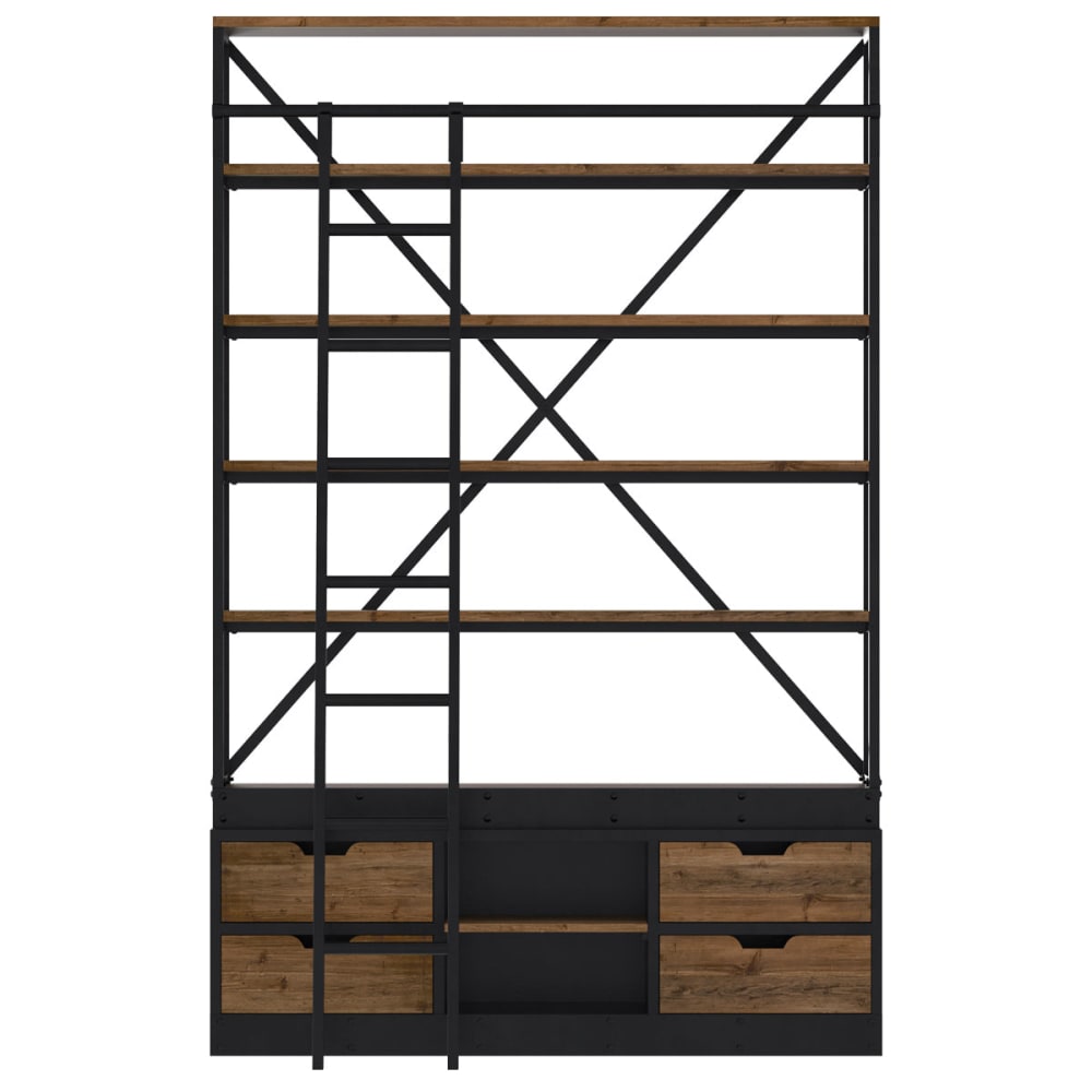 Maison Pavane Bibliothek 160 cm aus Holz und Metall mit Leiter, 4 Schubladen style industrial Braun Holz