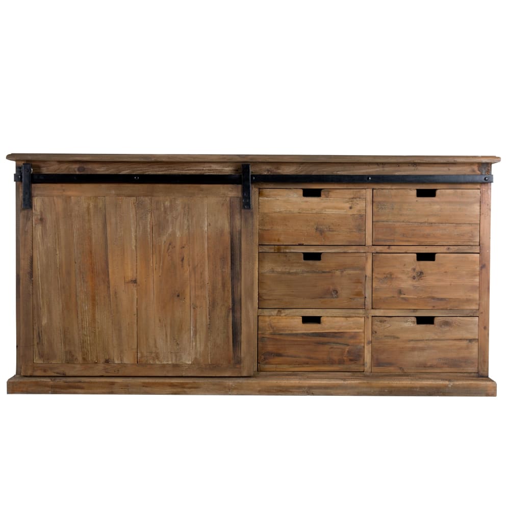 Buffet in legno riciclato, 6 cassetti e 1 porta scorrevole - Modello Vintage - LEGNO