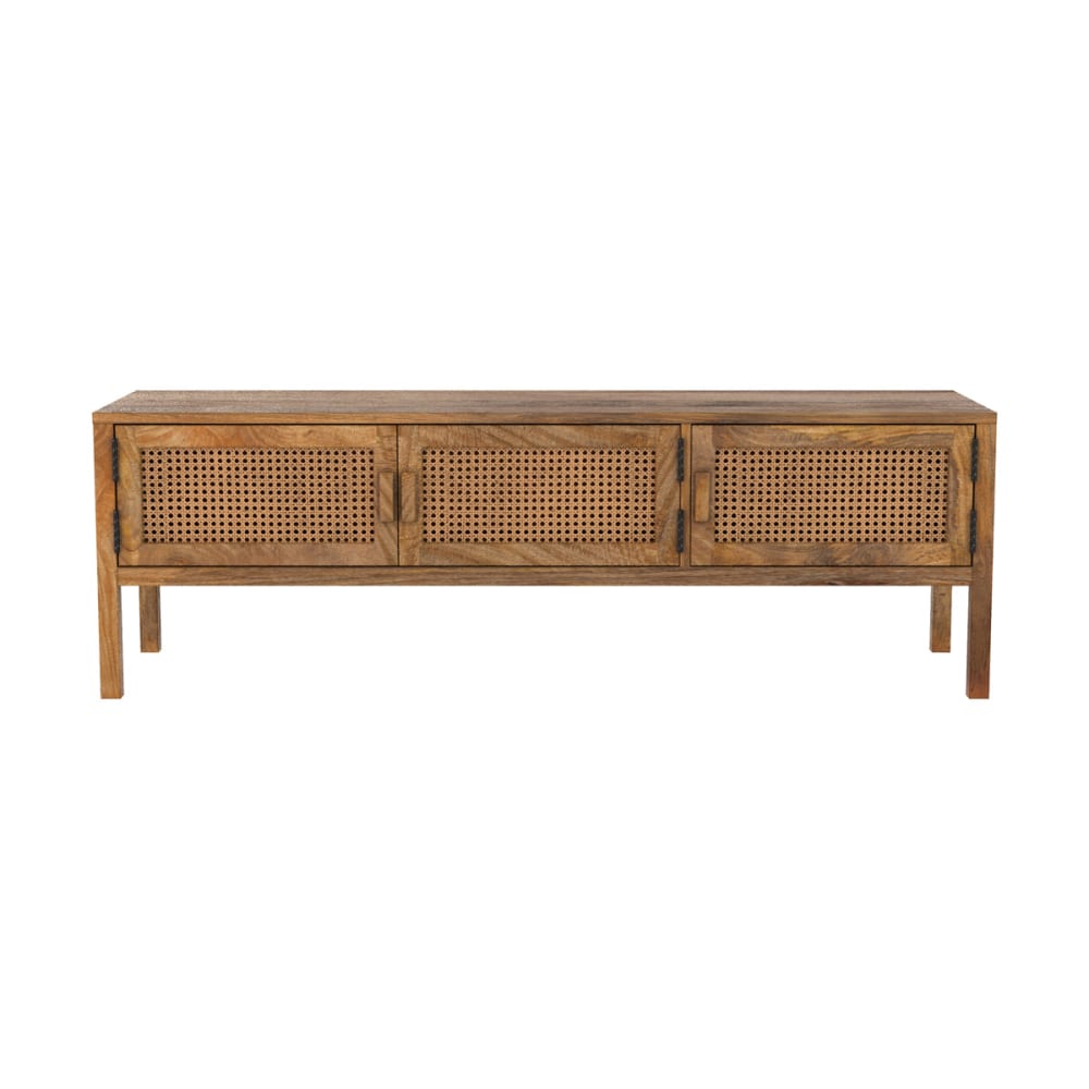 Meuble TV cannage et bois de manguier 140 cm