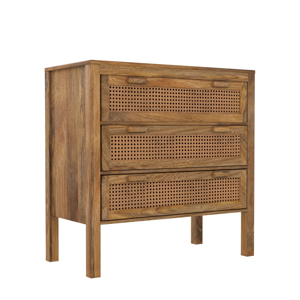Maison Pavane Kommode aus Mango-Holz und Rattan mit 3 Schubladen Braun Rohrgeflecht