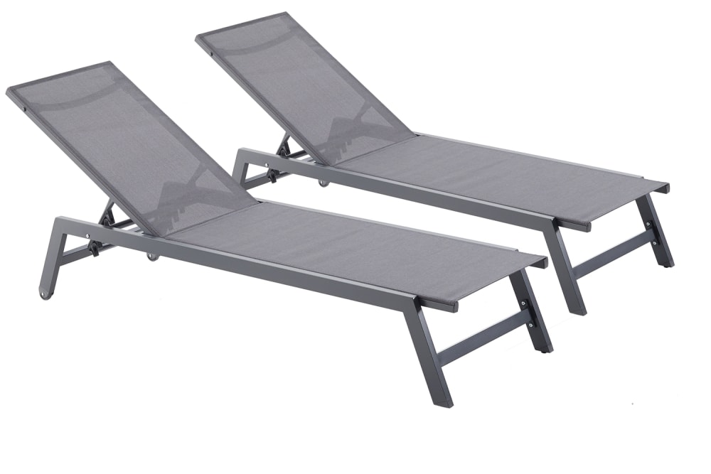 Lot de 2 transats avec roulettes gris foncé