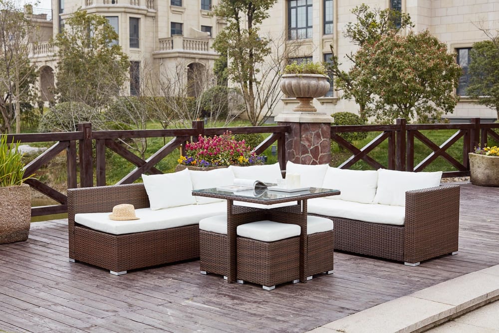 Concept Usine Salon de jardin encastrable 10 places en résine marron/blanc style contemporain