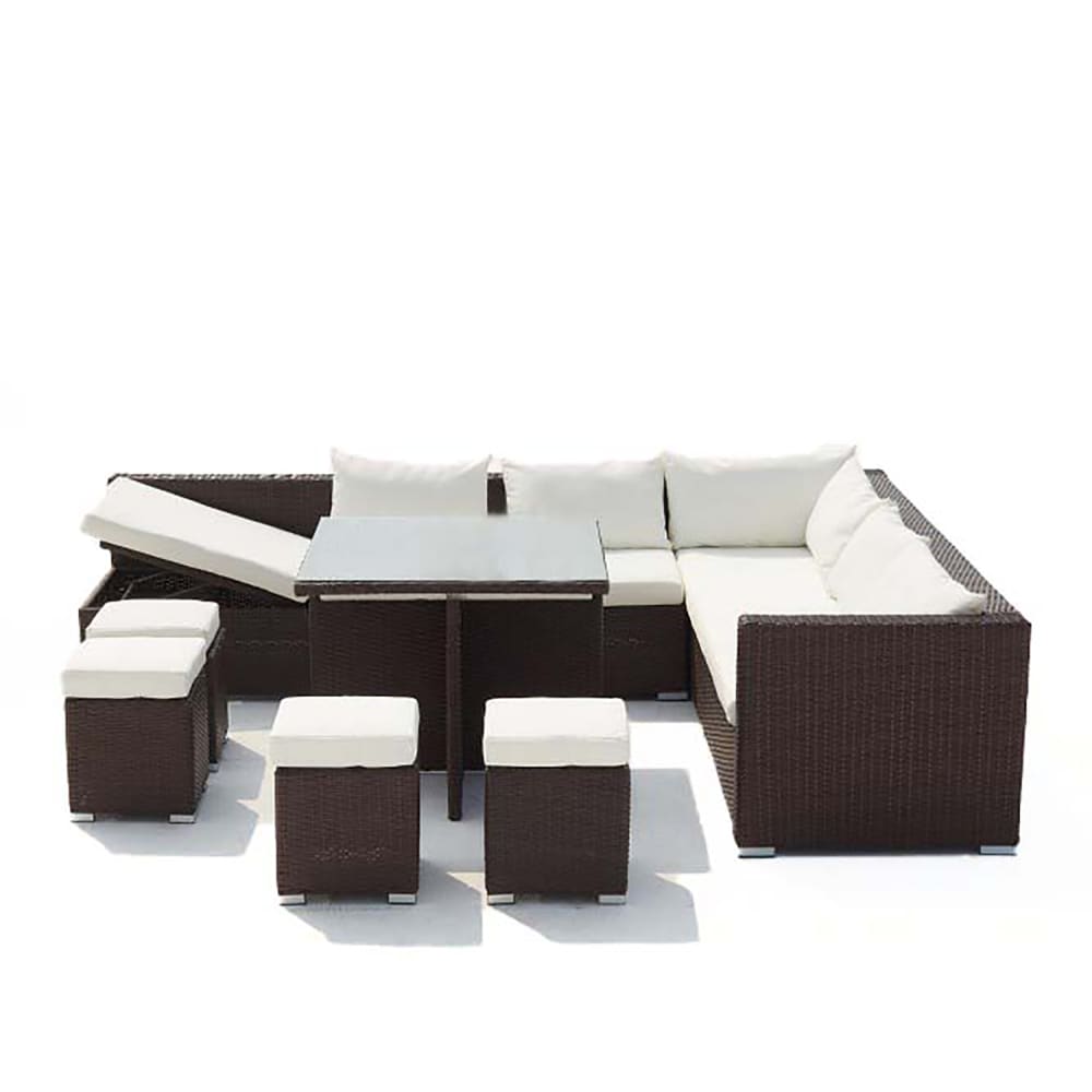 Salon de jardin encastrable 10 places en résine marron/blanc - Maisons du Monde