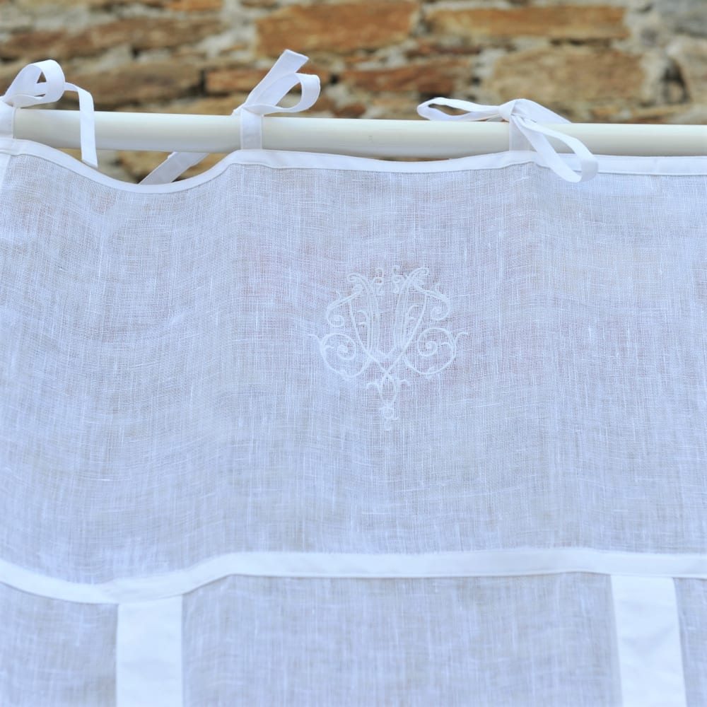 Store en lin blanc avec monogramme 45X70 CM - Maisons du Monde