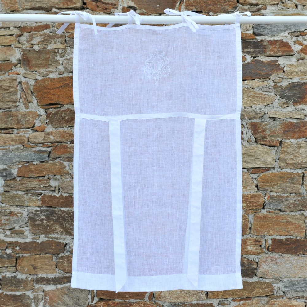 Store en lin blanc avec monogramme 80X160 CM