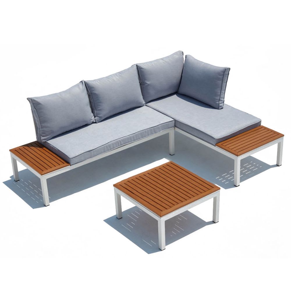 Salon de jardin 4 places en aluminium et acier blanc et gris - Maisons du Monde