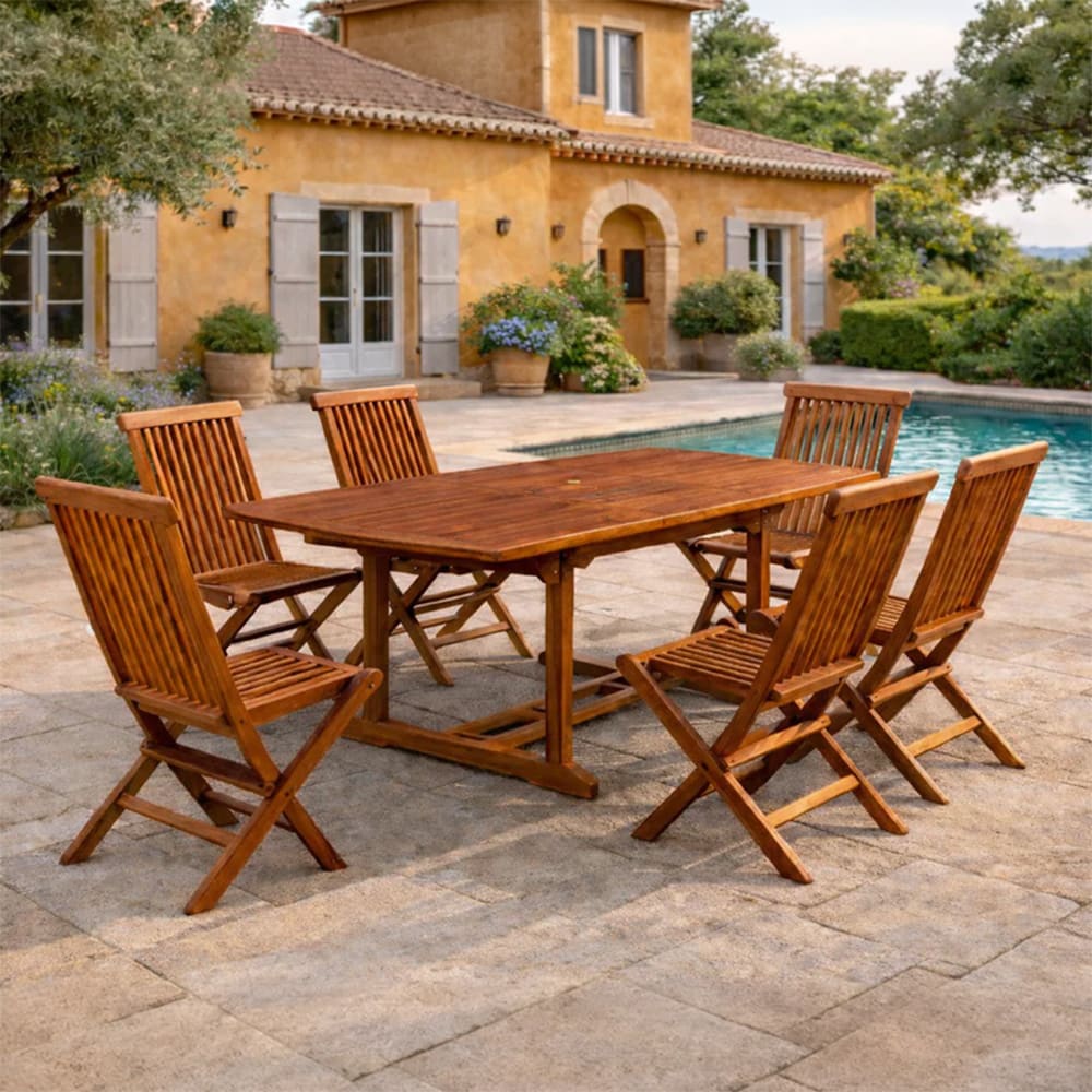 Table de jardin rectangulaire et 6 chaises en teck huilé