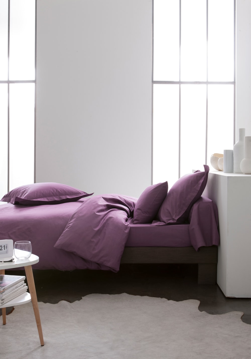 Taie d'oreiller coton uni 75x75 cm violet clair - Maisons du Monde