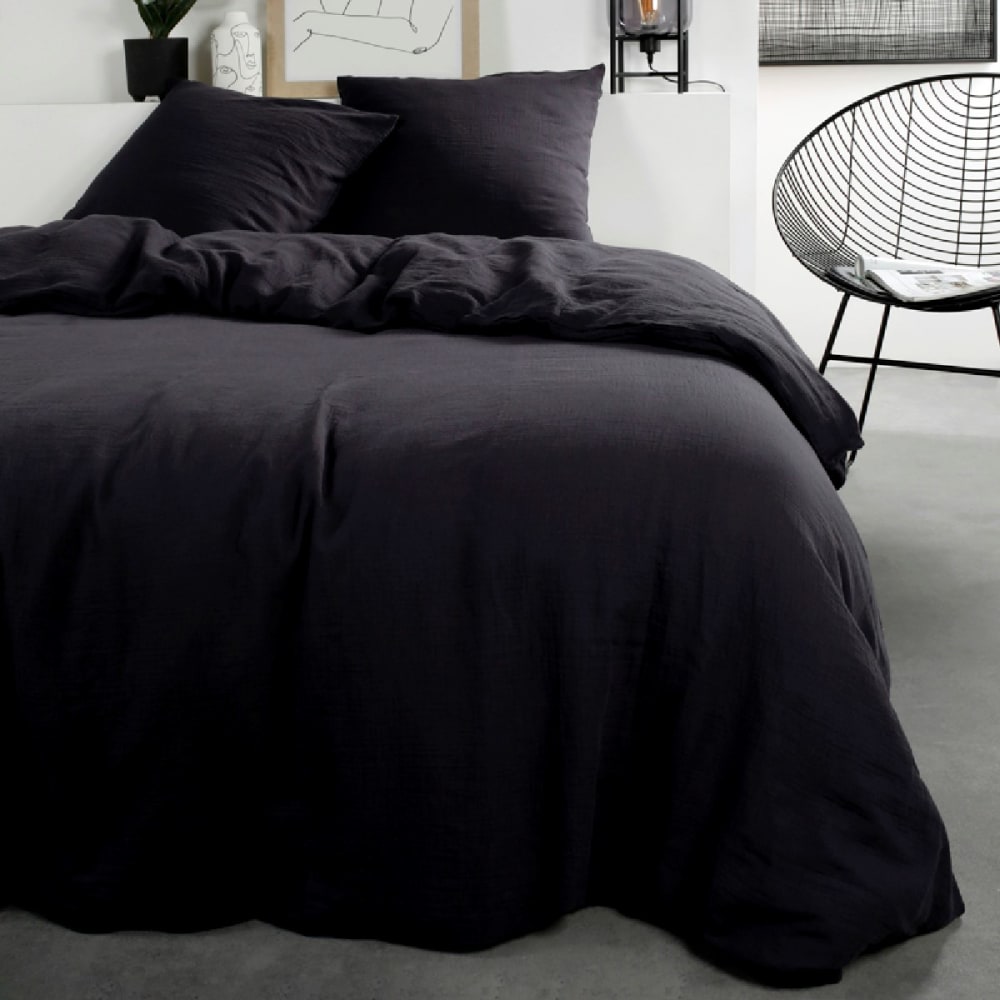 Parure de lit gaze de coton 2 personnes uni  240x220 cm Gris