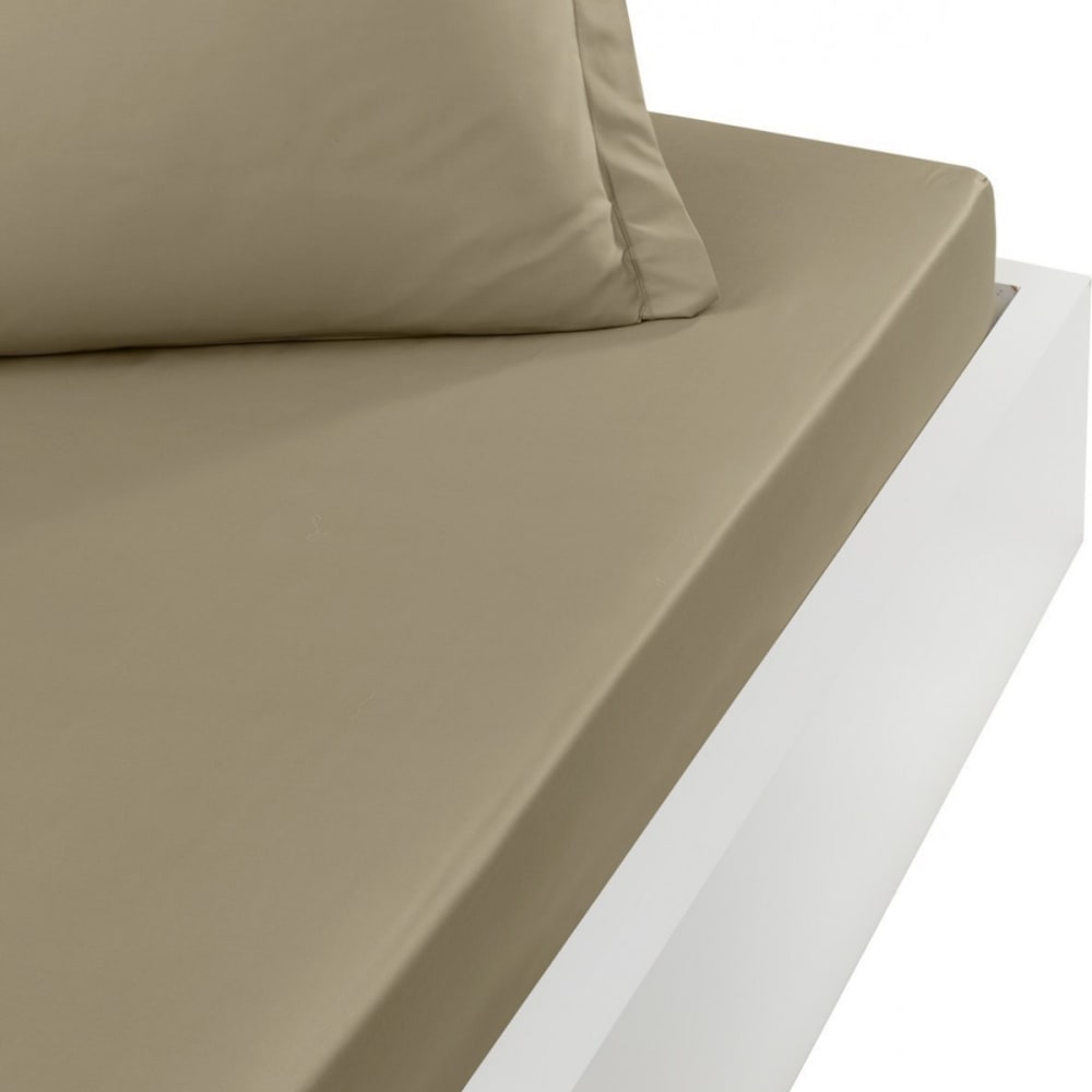Drap housse en percale de coton Taupe 120x190 cm