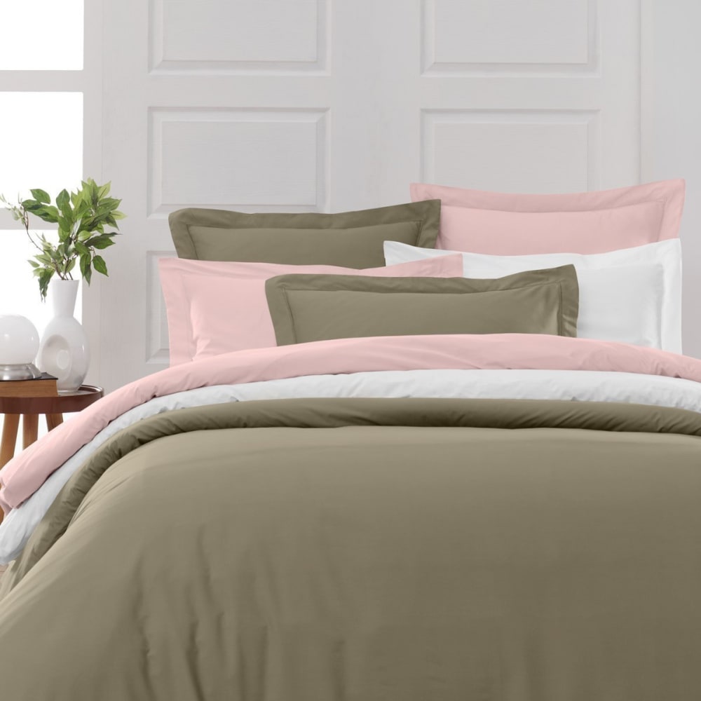 Drap housse en percale de coton taupe 180x200 cm — vue 4
