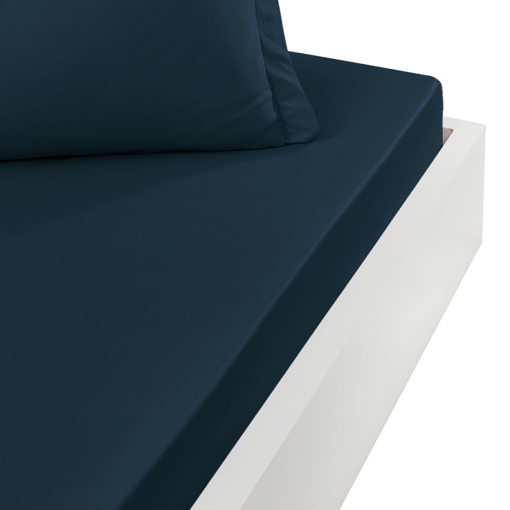 Drap housse en percale de coton Indigo 180x200 cm