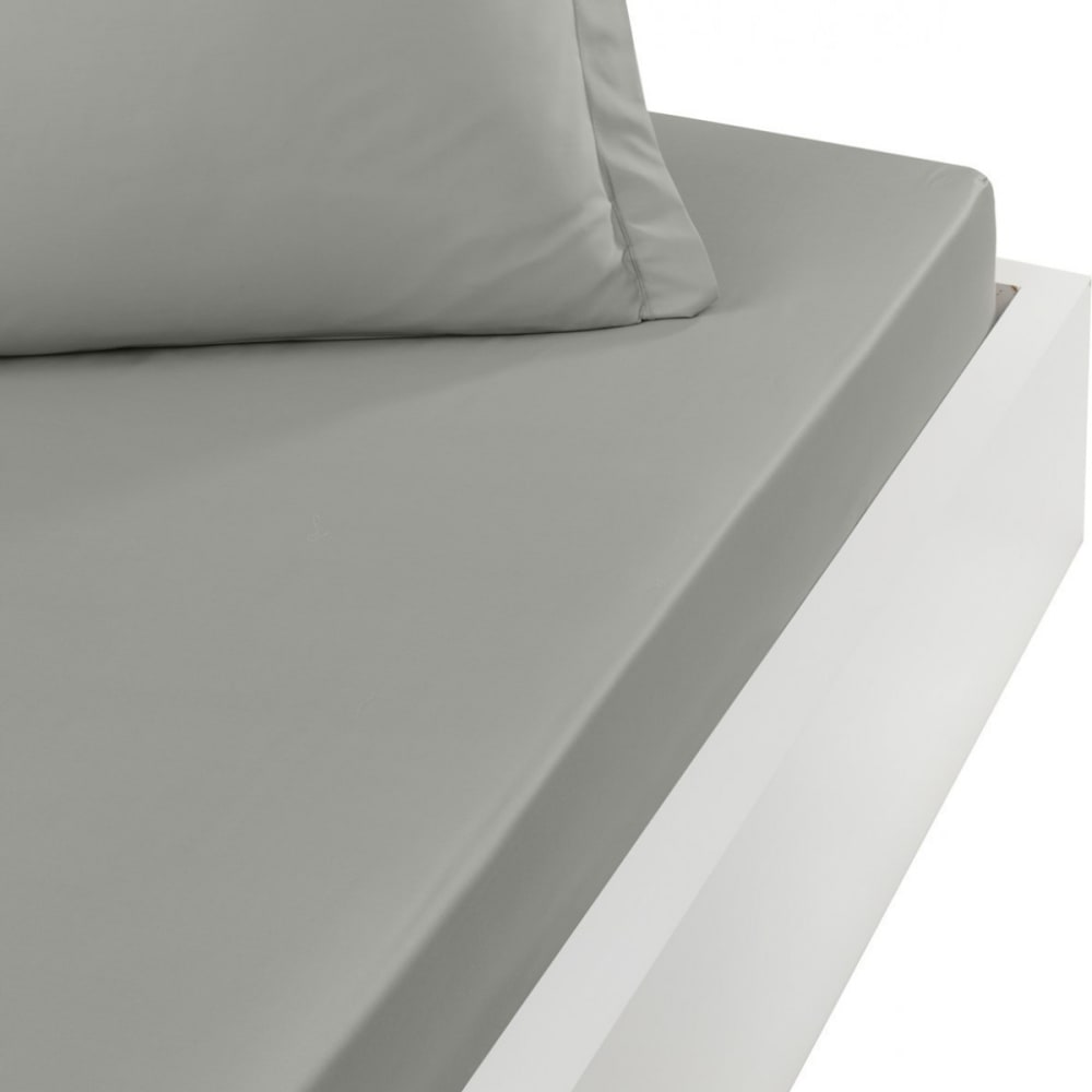 Drap housse en percale de coton Gris Perle 140x200 cm