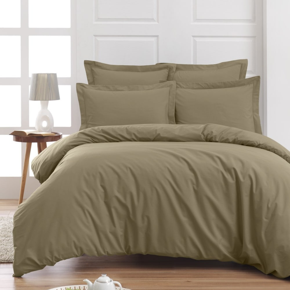 Drap housse en percale de coton taupe 160x200 cm — vue 3